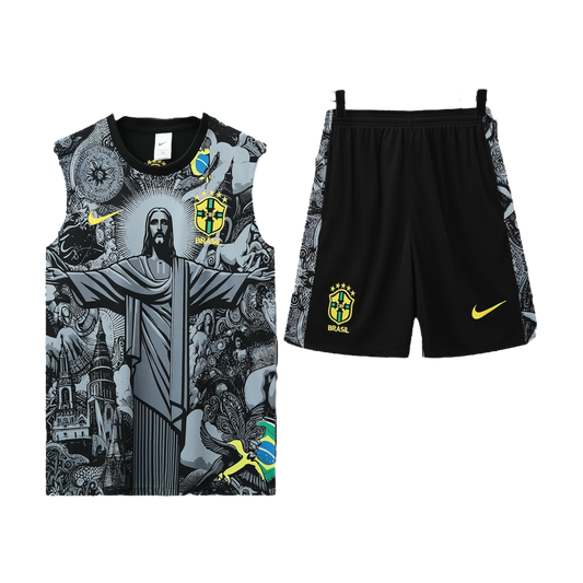 Brazil Jesus Black Sleeveless Training Set