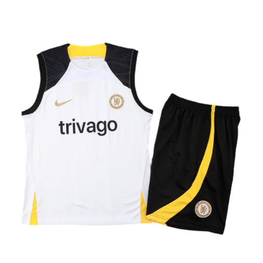 Chelsea White/Black/Yellow Sleeveless Training Set